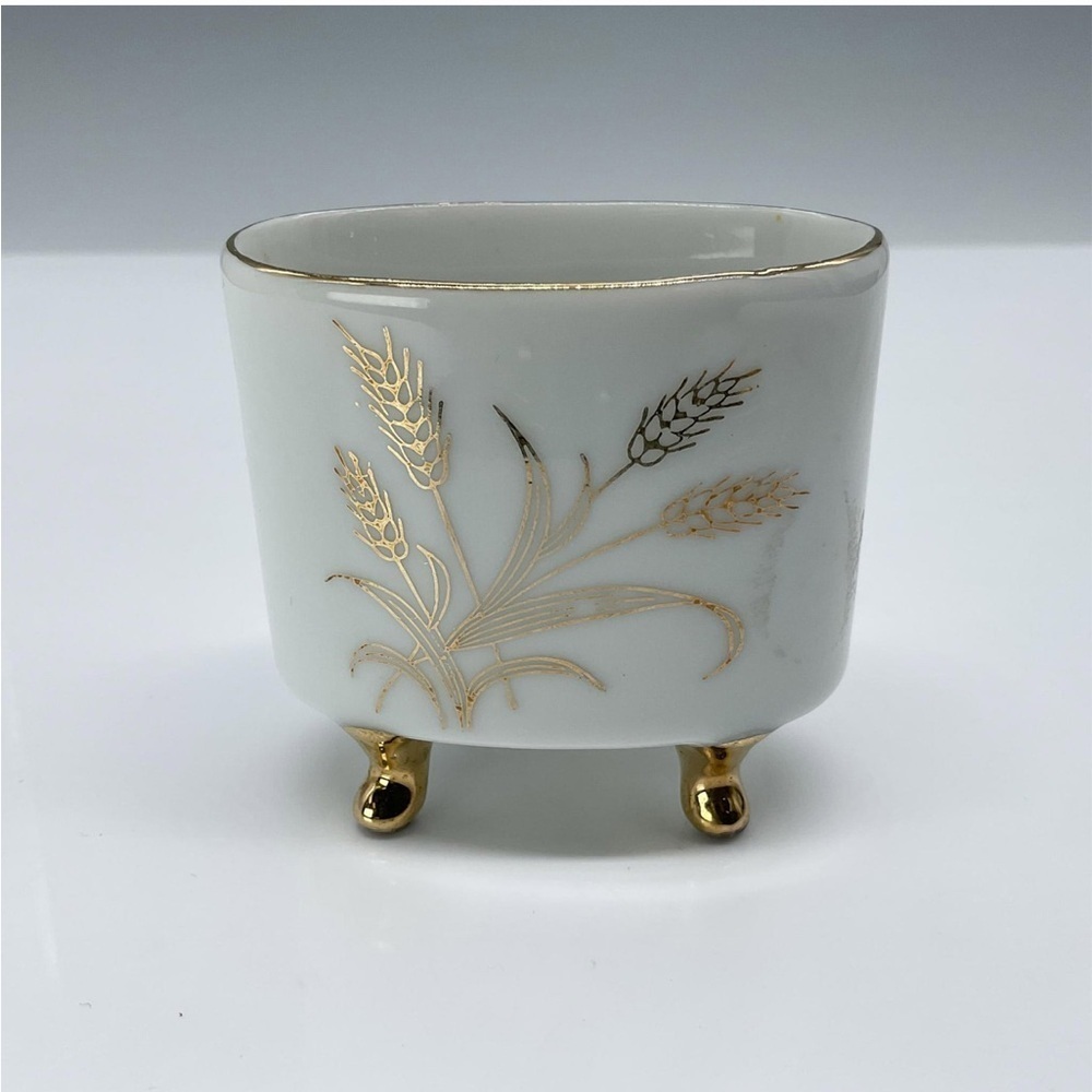 Vintage Fine China Toothpick/Match Holder, Gold Gilt Wheat Motif